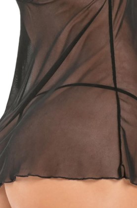 Prozirna spavaćica sa čipkanim detaljima Rene Rofe 7551005BLK-2